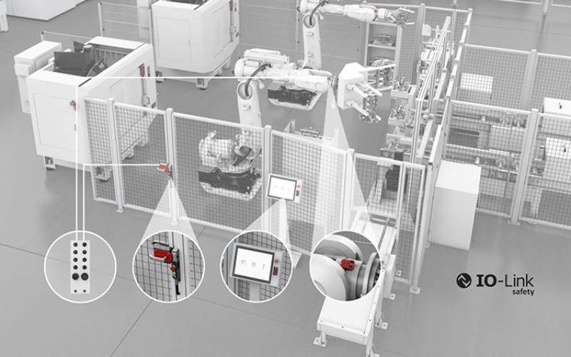 Mit der Kombination robuster Sicherheitskomponenten und IO-Link Safety...