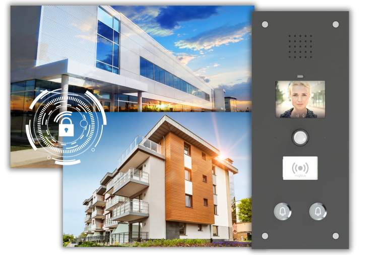 Gegensprechanlage mit Kamera, Lautsprecher, Bildschirm, RFID-Lesegerät und...