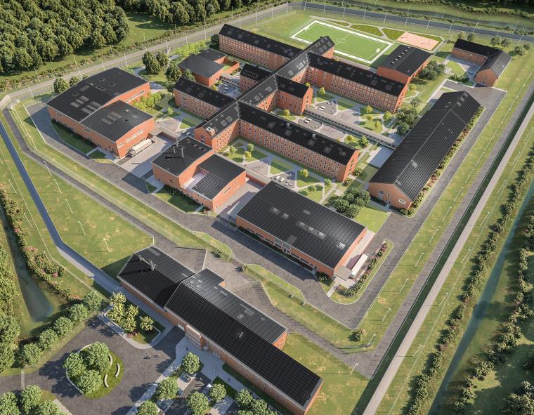 CAD-Visualisierung des Luftbildes der in Bau befindlichen JVA Münster