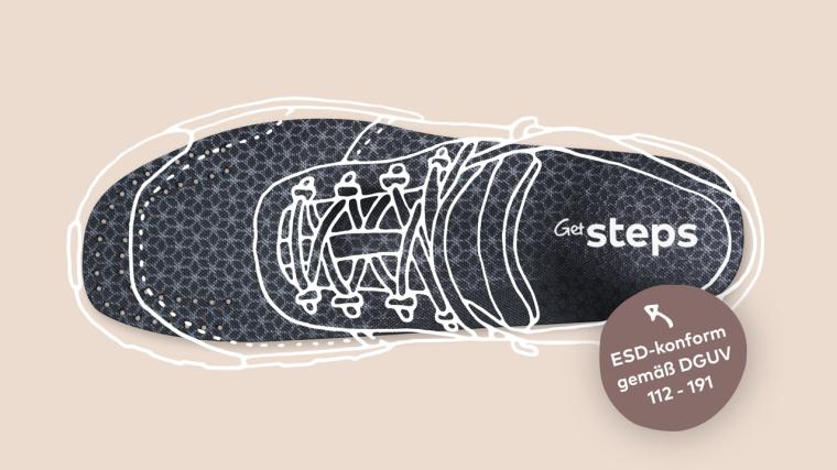 Person trägt einen schwarzen Hoodie mit dem GetSteps Logo in einem hellen Flur