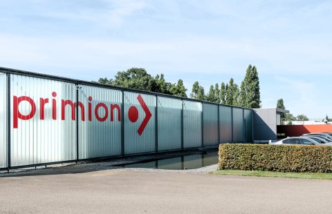 The entrance gate to primion technology NV in Belgium