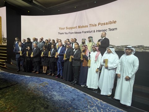 Prizewinners at Intersec 2026 stand for a photocall